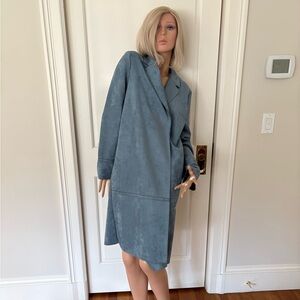 Zara faux suede wrap coat in teal blue/ sz L,